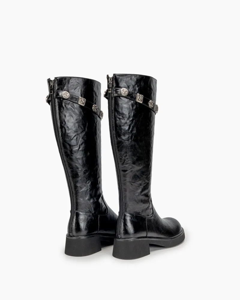 Buckle Detail Riding Comfy Knee High Boots