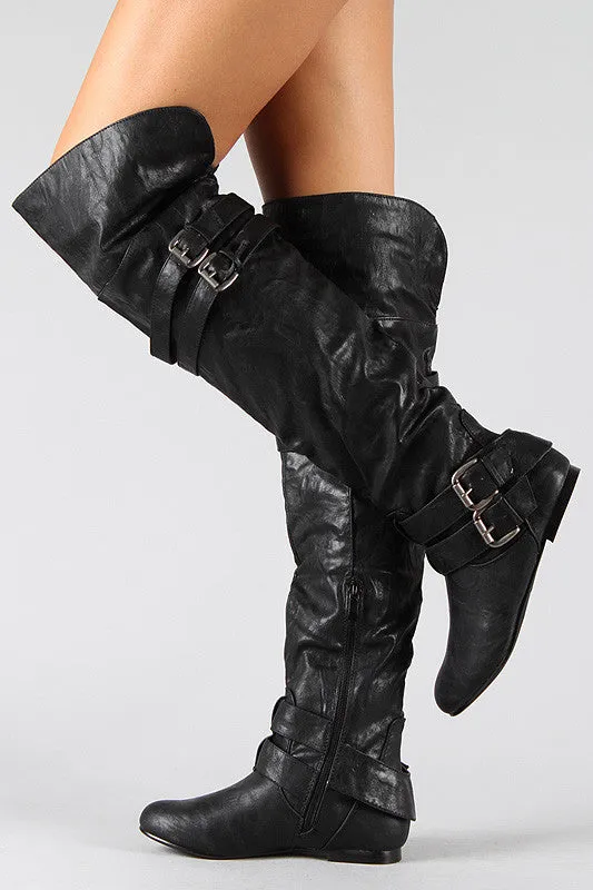 Buckle Slouchy Riding Over-The-Knee Boots