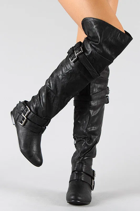 Buckle Slouchy Riding Over-The-Knee Boots