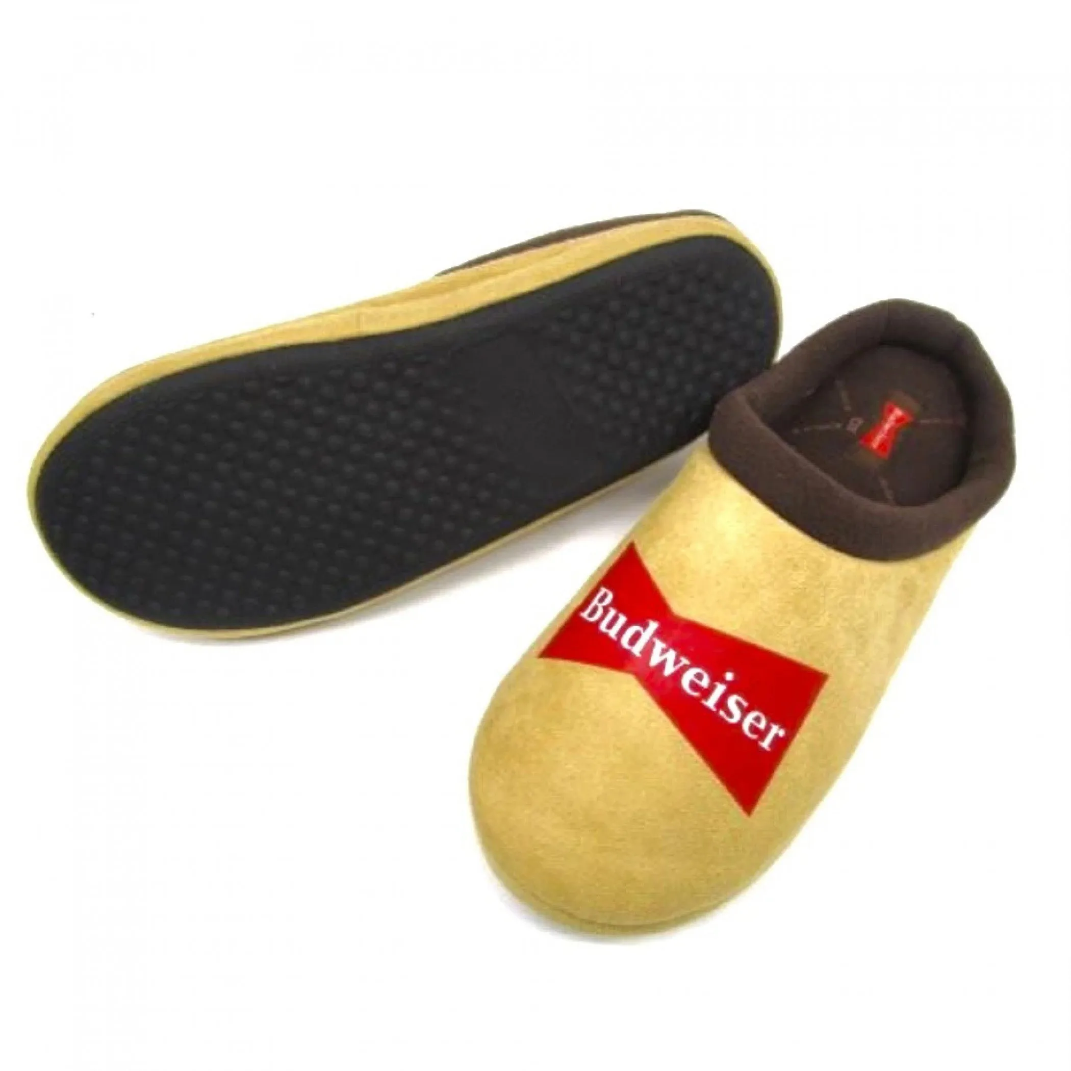 Budweiser Brand Logo Brown Comfy Slippers with Outdoor Soles