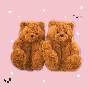 Caramel Brown Teddy Bear Plush Slippers