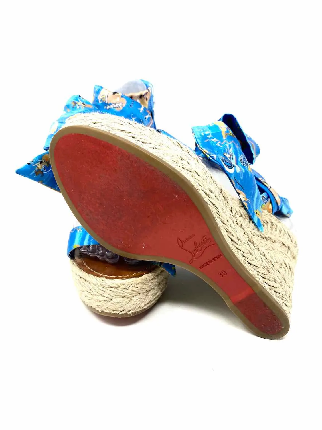 Christian Louboutin Monica Du Desert Blue Wedge Espadrille Size 39/9 Heels