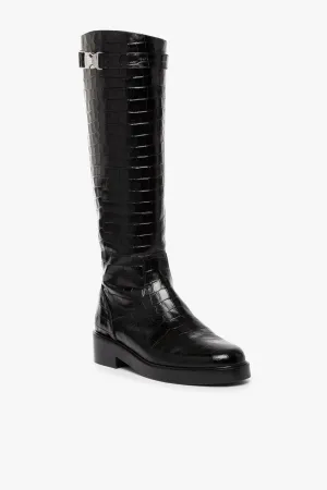 CLAUD BUCKLE RIDING BOOT | BLACK CROC EMBOSSED