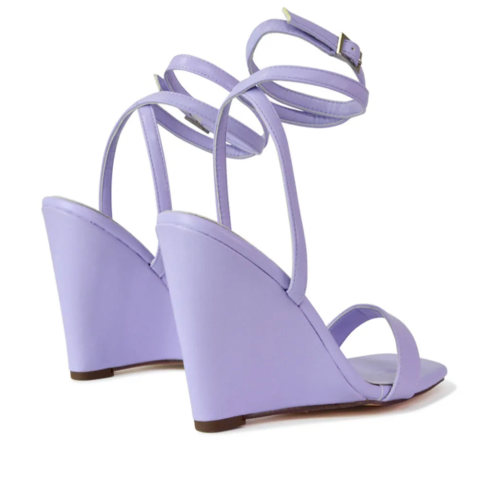 Collins Strappy Ankle Strap Wedge High Heels Square Toe Shoes in White