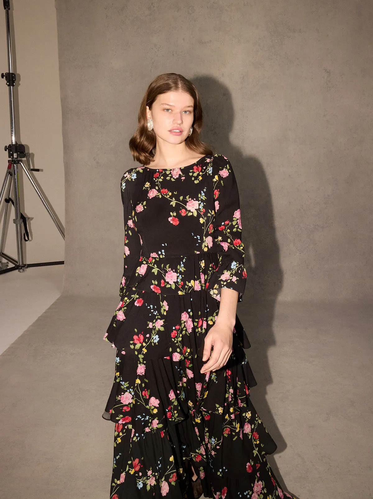 Coralie Black Trailing Floral Maxi Dress