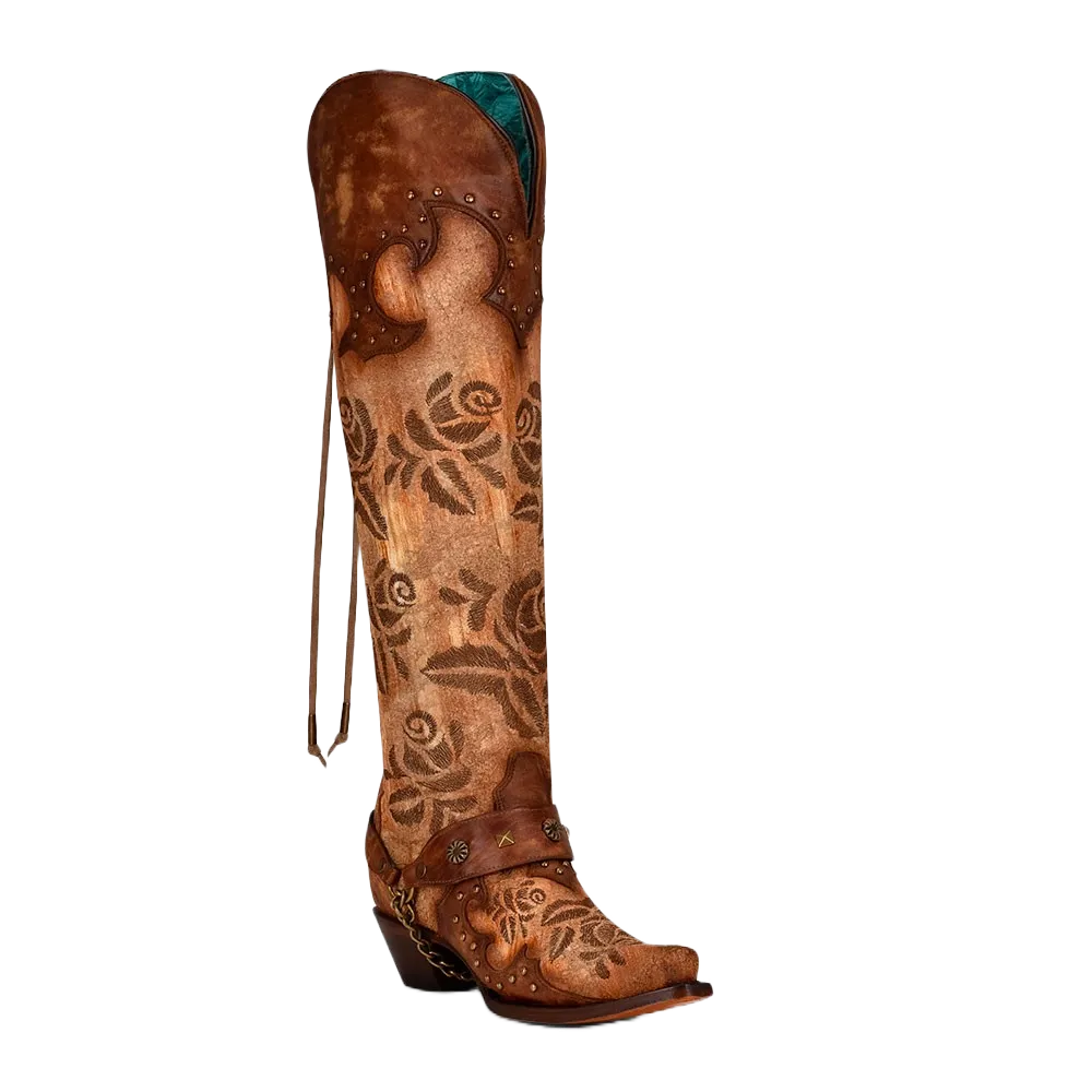 Corral Ladies Sand Overlay & Floral Embroidery Tall Top Boots A4209