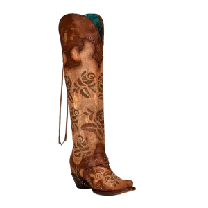 Corral Ladies Sand Overlay & Floral Embroidery Tall Top Boots A4209