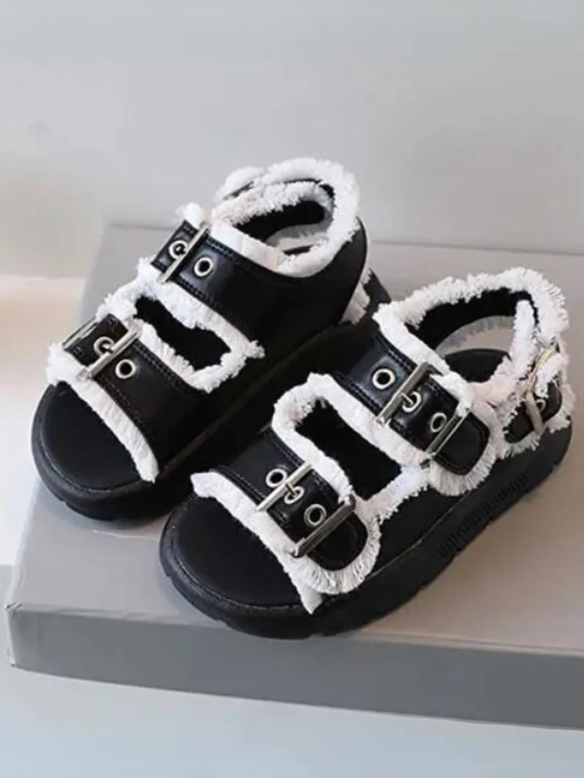 Cozy Chic Buckle Sandals with Fuzzy Trim By Liv and Mia