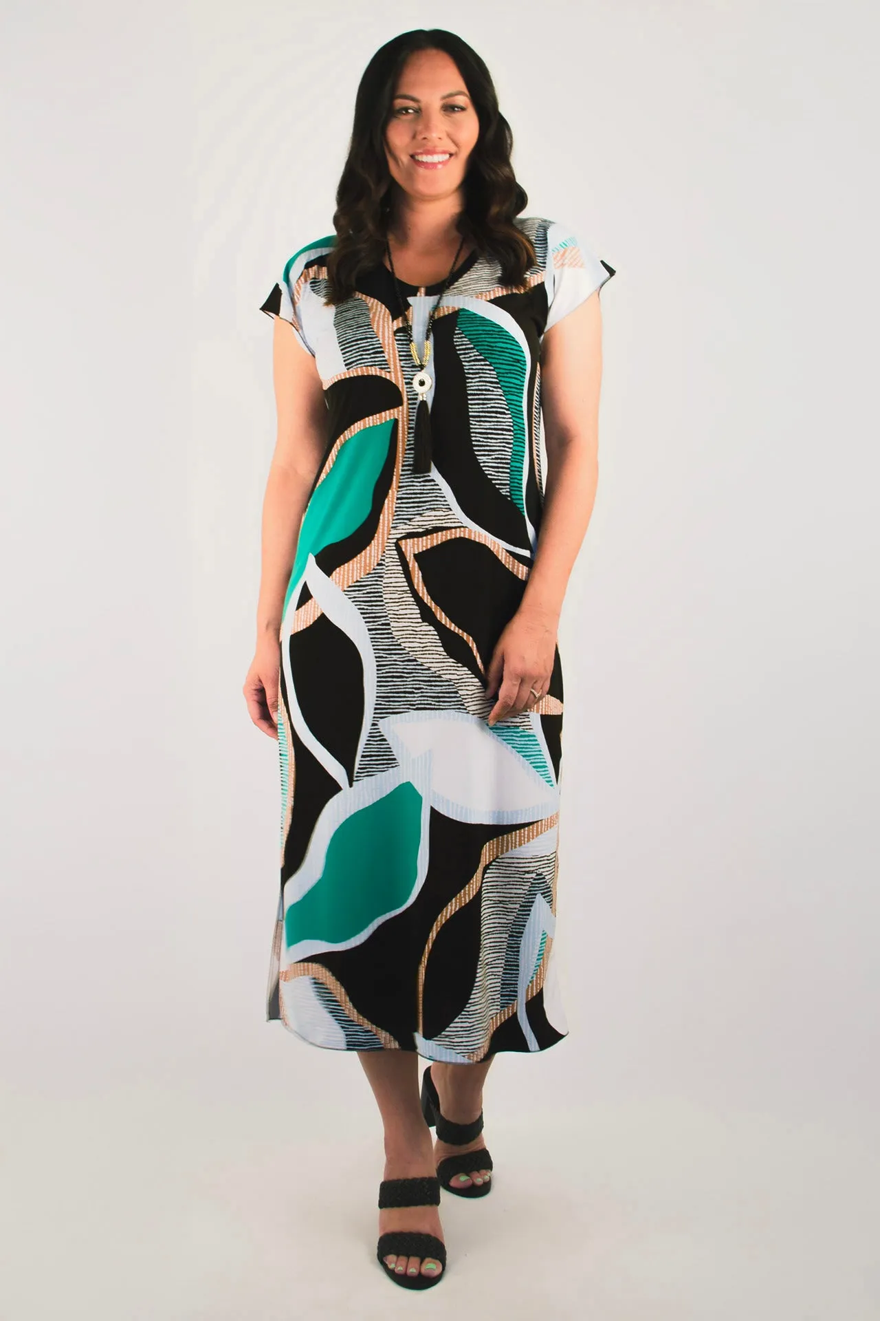 Crater Print Short Sleeve Jersey Maxi Dress