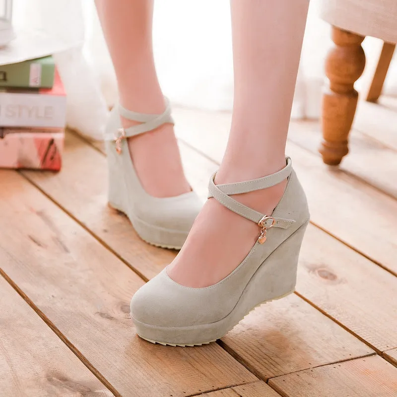 Cross Straps Platform Wedges Heels Shoes for Women 9050