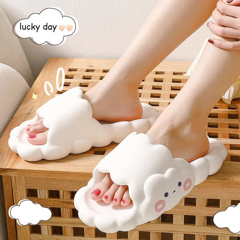 Cute Cloud Summer Girl Heart Home Non-Slip Cloudy Thickened Soft-Soled Slippers, Resistant Thick Soled Bath Household Super Soft Slippers