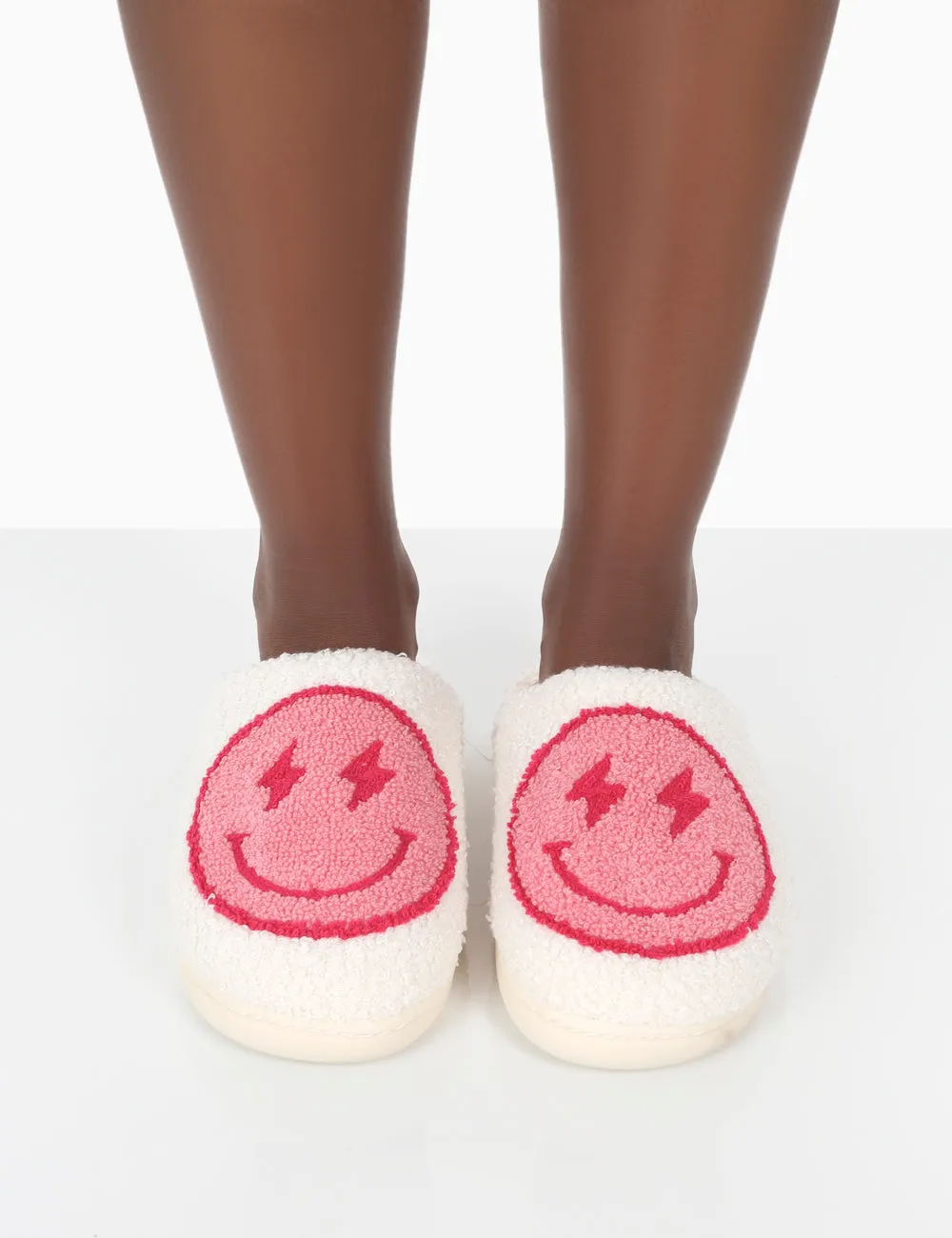 Daze Pink Printed Smiley Face Slippers