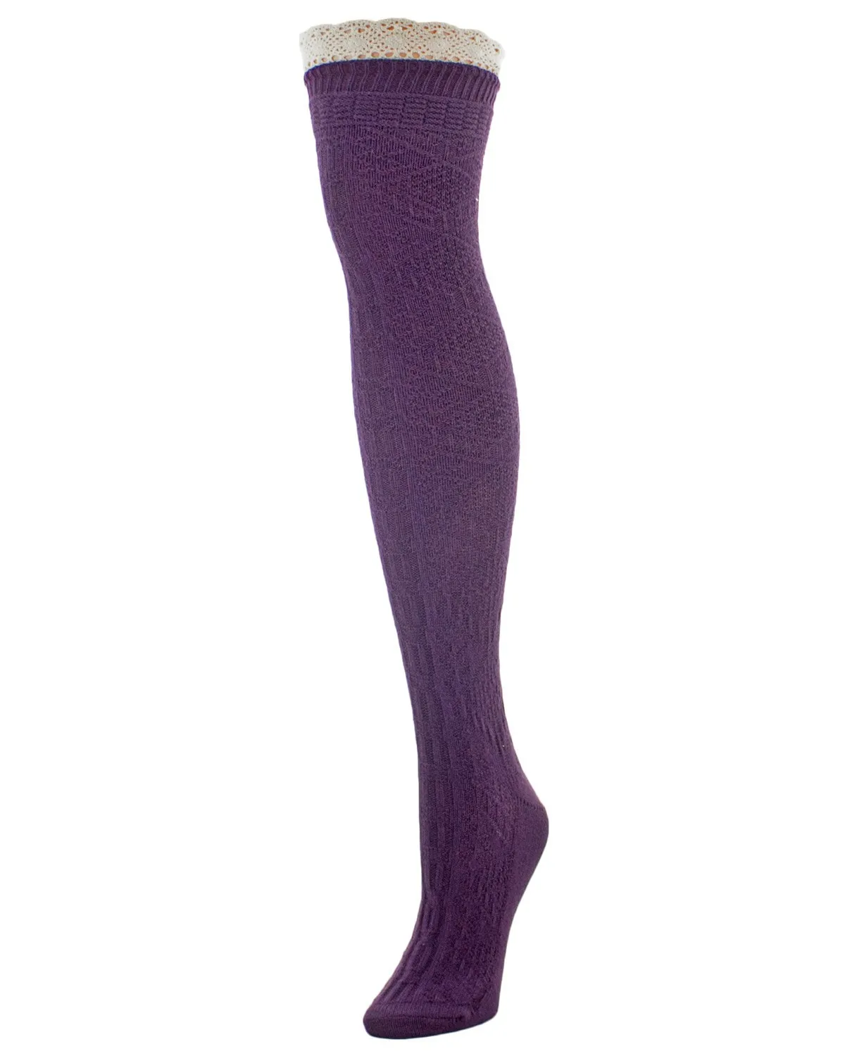 Diamond Crochet Cotton Blend Over The Knee Socks