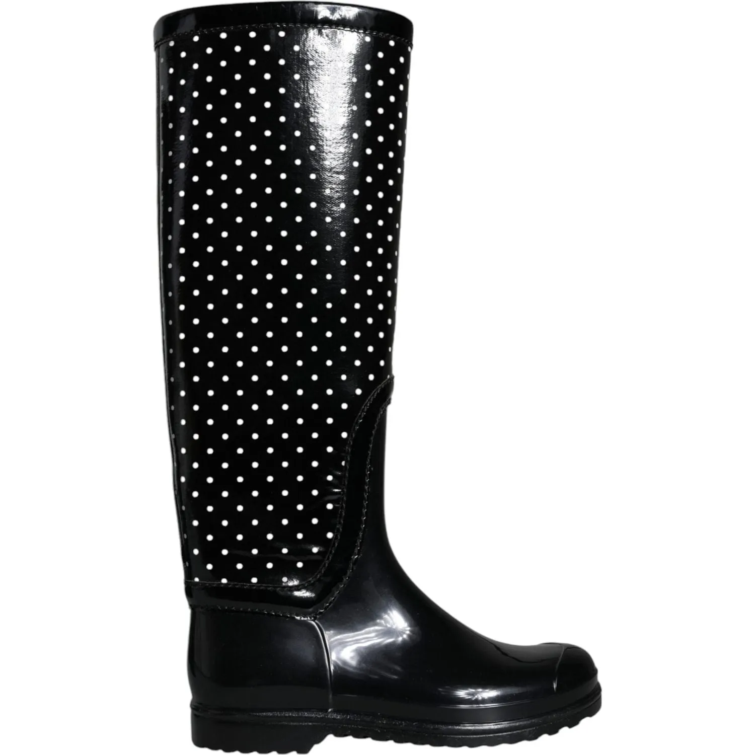 Dolce & Gabbana Black Polka Dot Rubber Knee High Boots Shoes