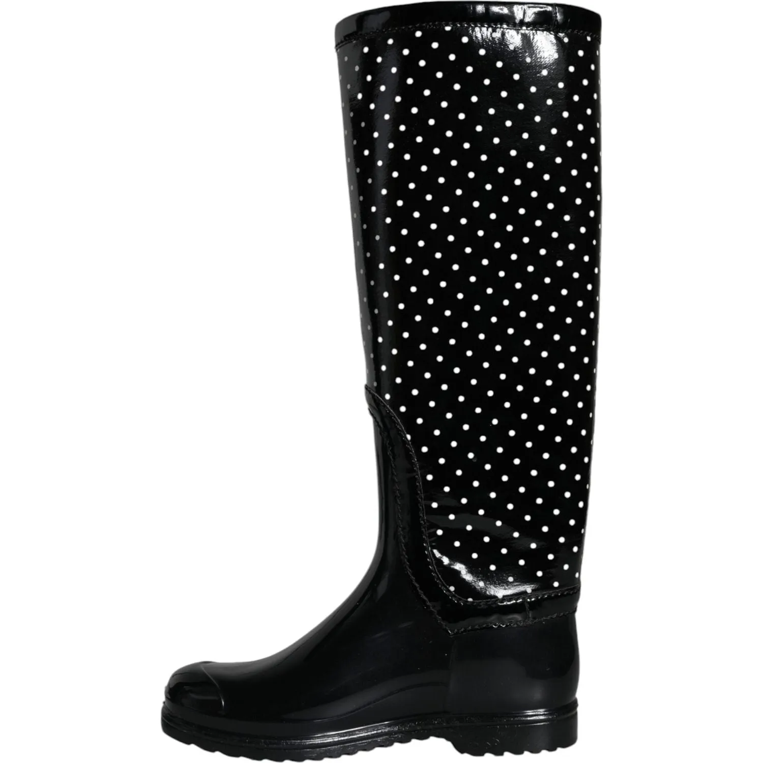 Dolce & Gabbana Black Polka Dot Rubber Knee High Boots Shoes