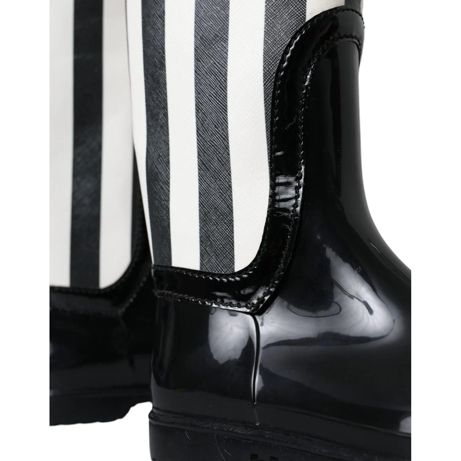 Dolce & Gabbana Black Rubber Knee High Flat Boots Shoes