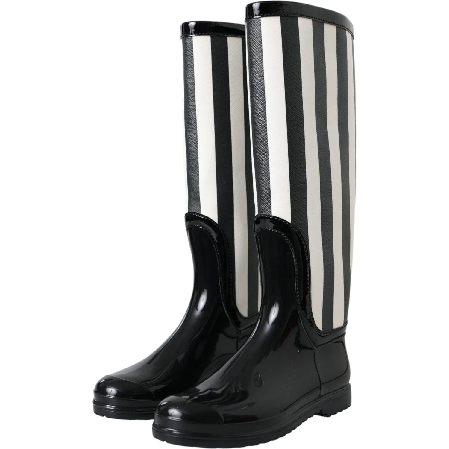 Dolce & Gabbana Black Rubber Knee High Flat Boots Shoes