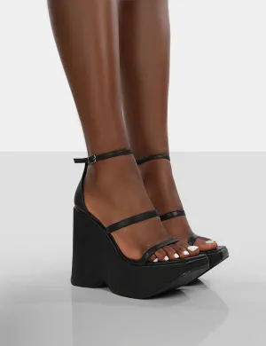 Duke Black Strappy Square Toe Platform Wedge High Heels