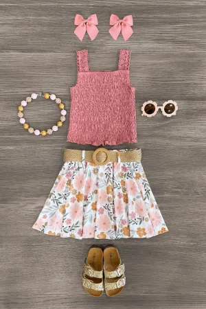 Dusty Rose Floral Skirt Set