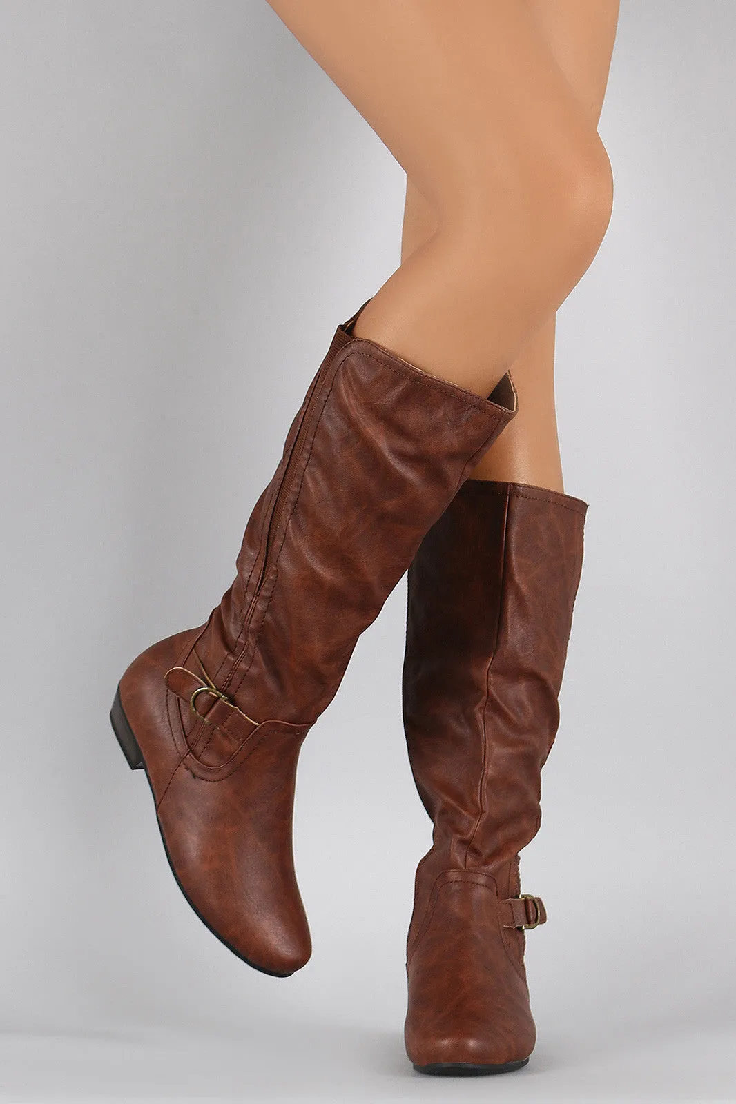 Elastic Gore Round Toe Riding Knee High Boots