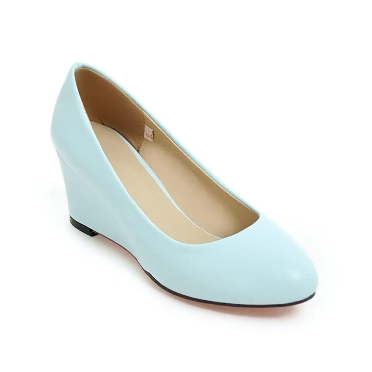 Elegant round toe office daily wedge pumps