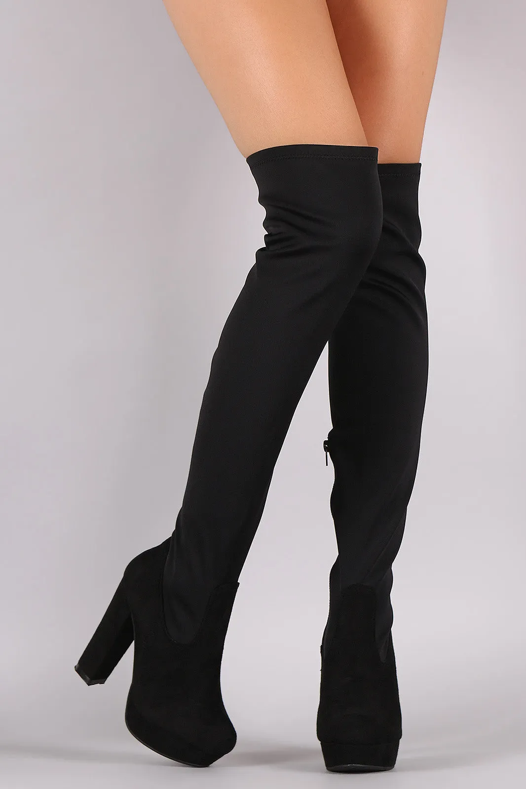 Fitted Chunky Heeled Over The Knee Platform Boots