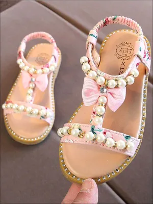 Floral And Faux Pearl Embellished Sandals By Liv and Mia