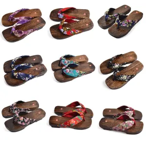 Floral Strip Japanese Wooden Sandals