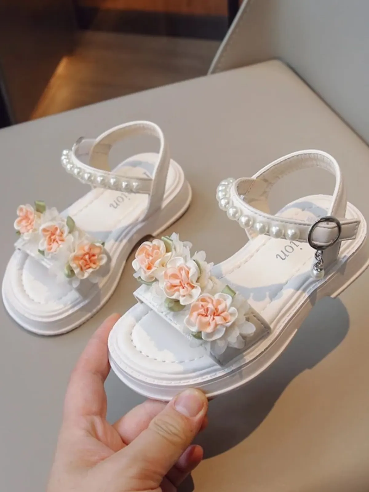 Girls Flower Gorgeous Pearled Sandals by Liv and Mia