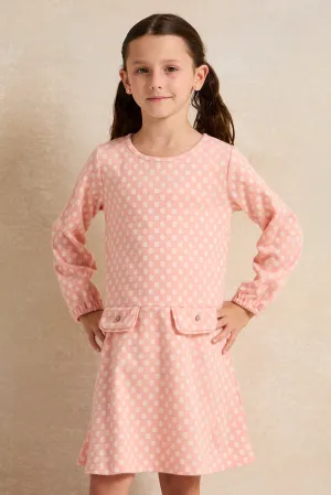 Girls Pink Flower Printed Dress