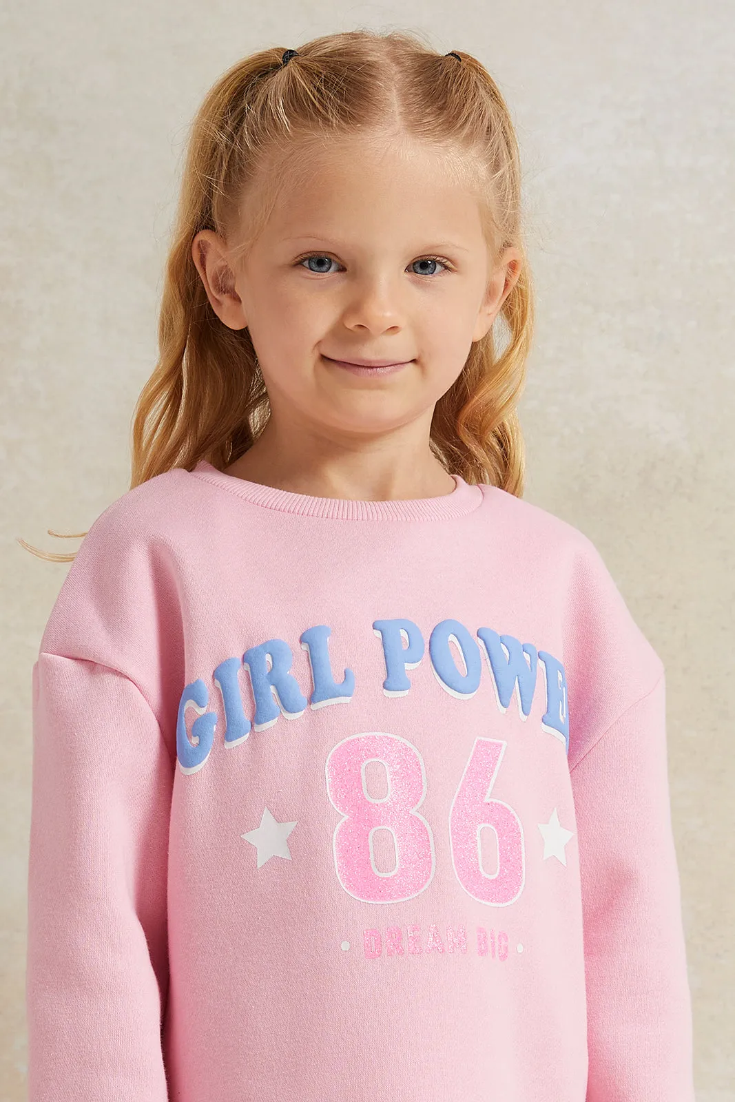 Girls Pink Printed Sweatshirt Dress