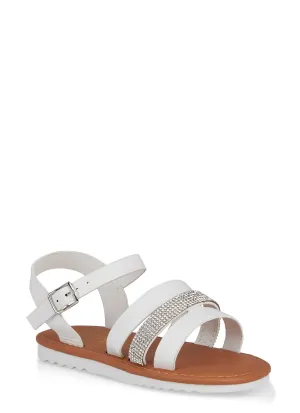 Girls Rhinestone Cut Out Band Sandals