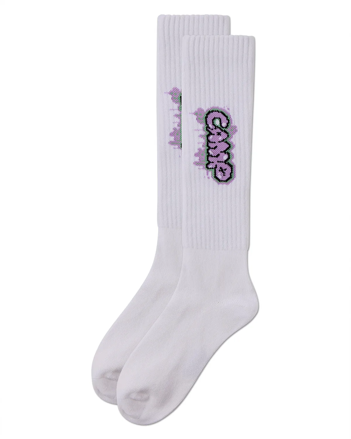 Girls Ribbed Cotton Blend "Graffiti Camp" Knee Sock