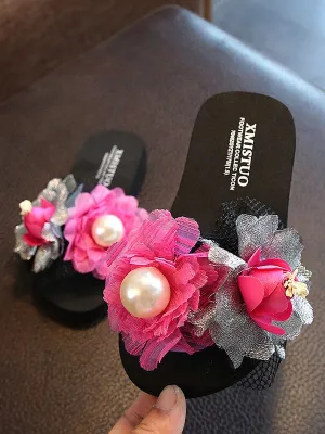 Girls Spring Flowers and Pearls Slides By Liv and Mia