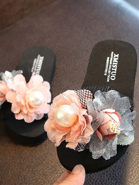 Girls Spring Flowers and Pearls Slides By Liv and Mia