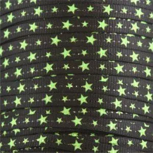 Glitter Flat Laces Custom Length with Tip - Neon Green Stars (1 Pair Pack) Shoelaces