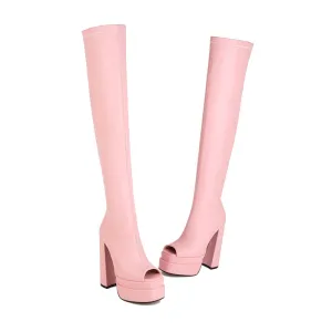 Goldy Open Toe Thigh High Boots