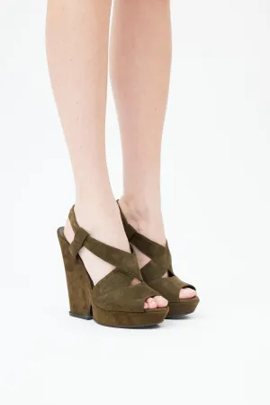 Green Suede Wedge Slingback Heel