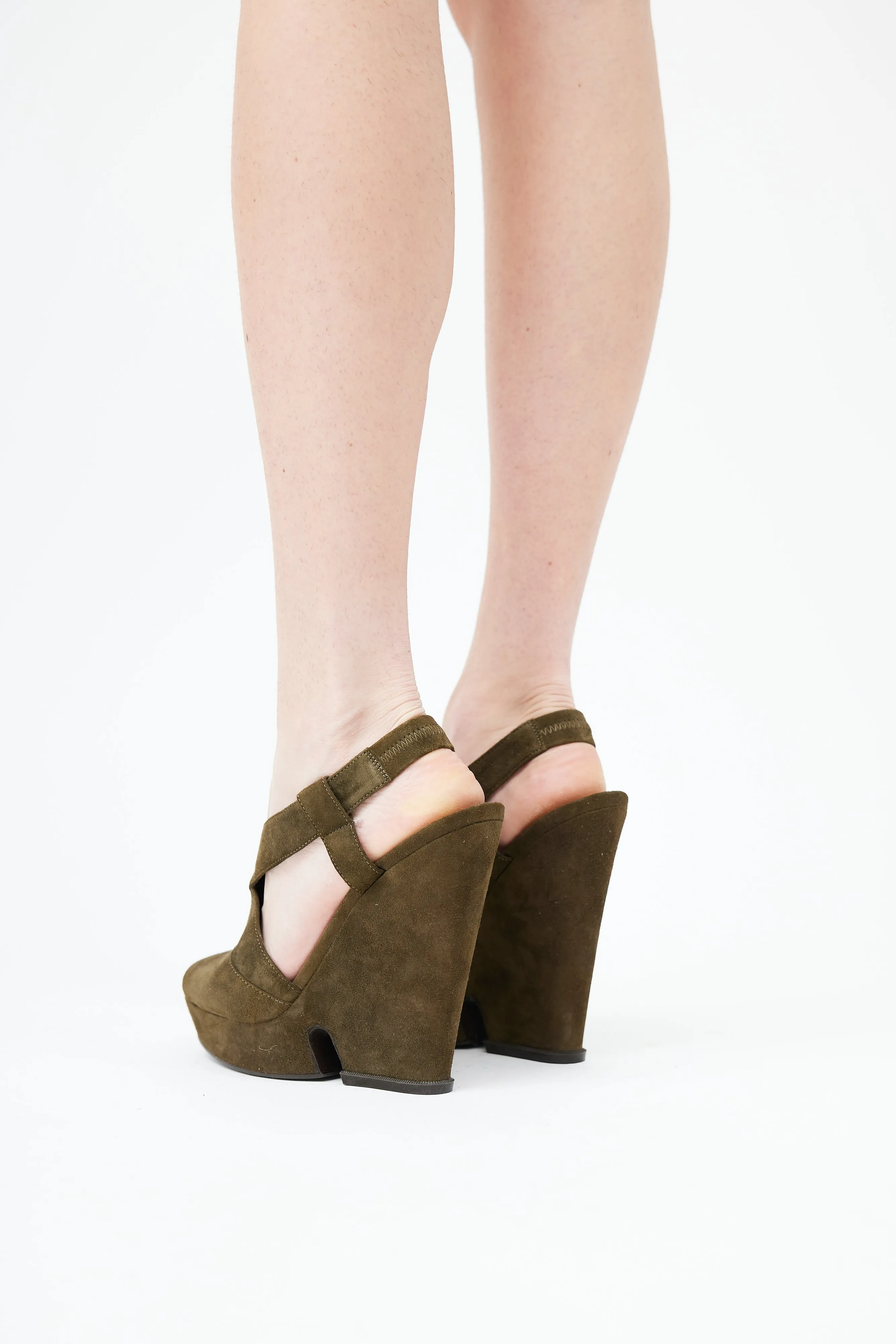 Green Suede Wedge Slingback Heel