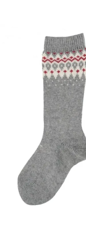 Grey Knee Border Fair Isle Socks