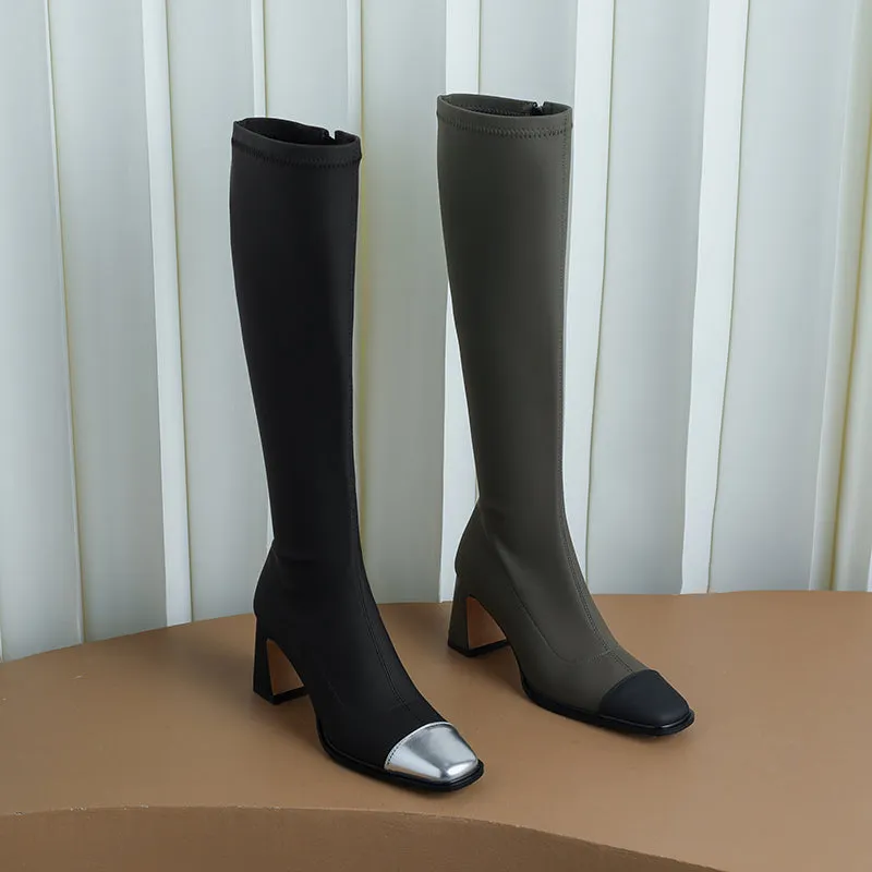 Hala Square Toe Military Green Knee High Boots