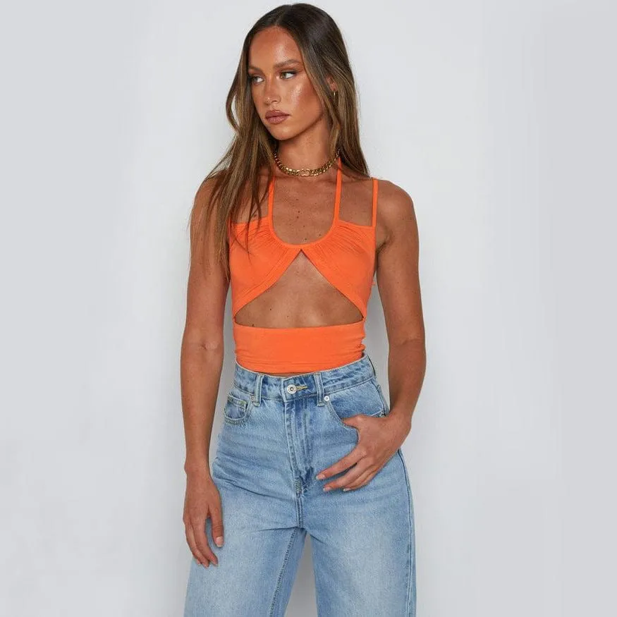 Halter Bandeau Cut Out String Tying Crop Top