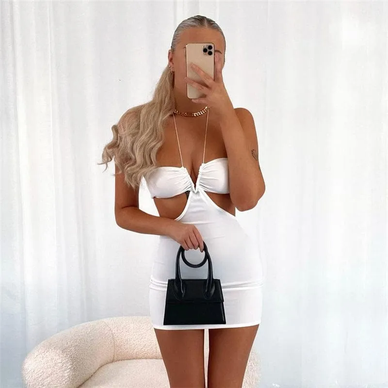 Halter String Tying Cut Out Bandeau Mini Dress