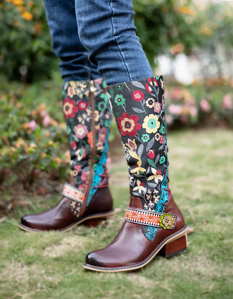 Handmade Floral Vintage Long Boots 36-42