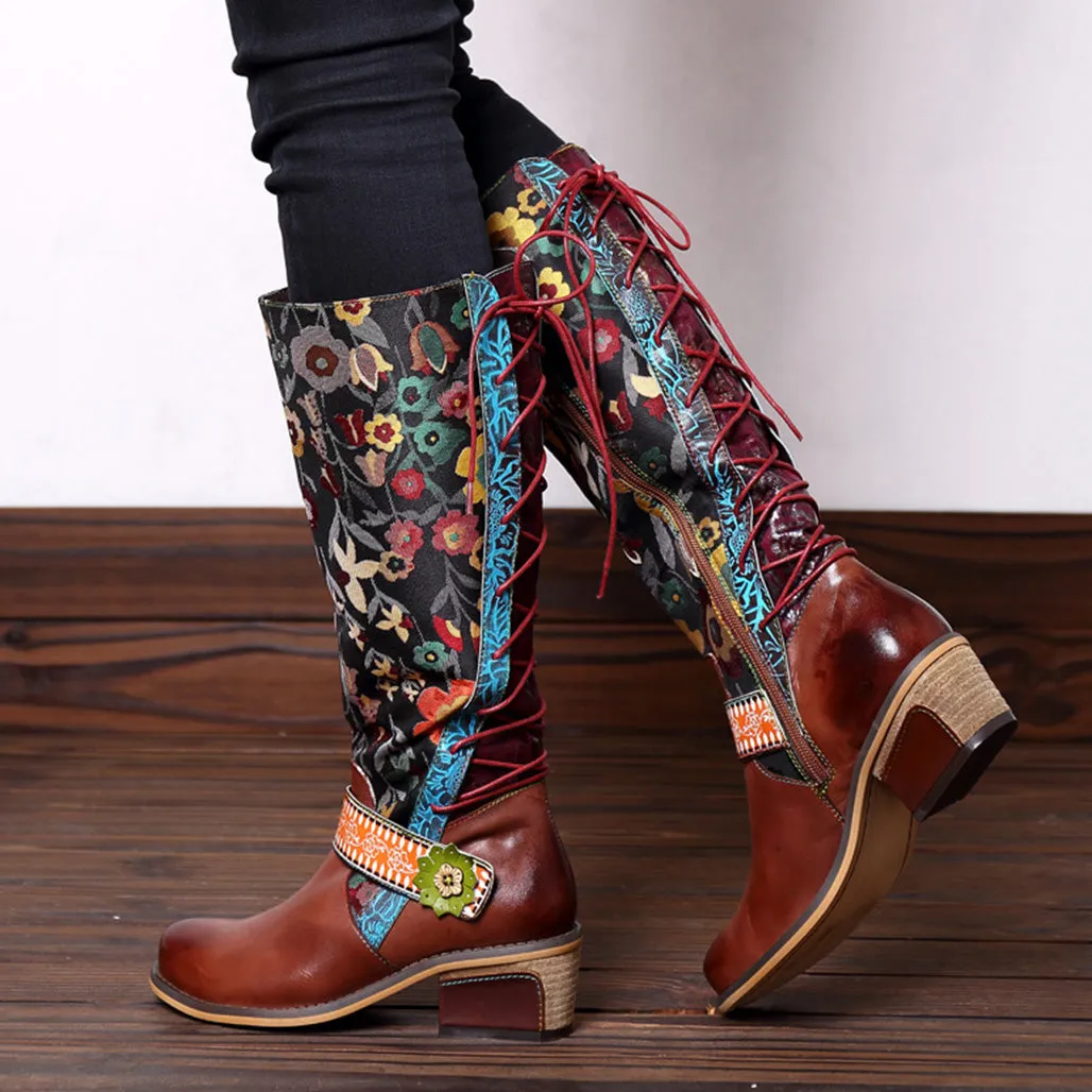 Handmade Floral Vintage Long Boots 36-42