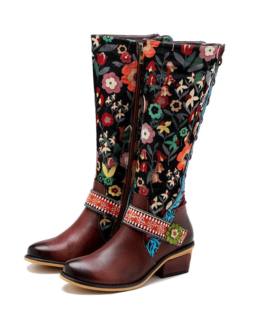 Handmade Floral Vintage Long Boots 36-42