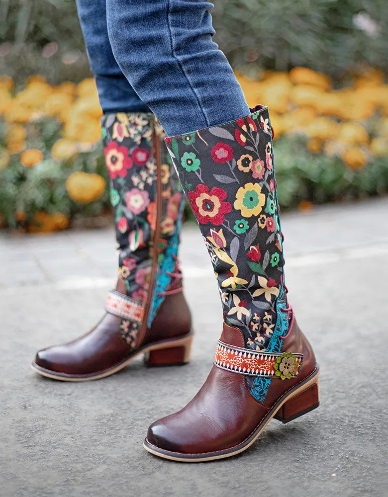 Handmade Floral Vintage Long Boots 36-42