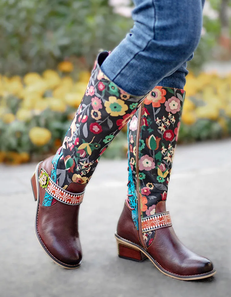 Handmade Floral Vintage Long Boots 36-42