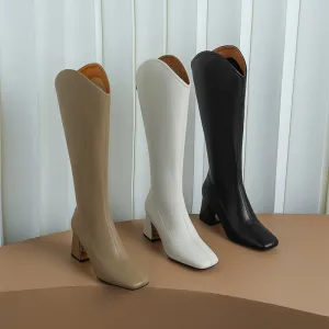 Hayes Heeled Beige Knee High Boots