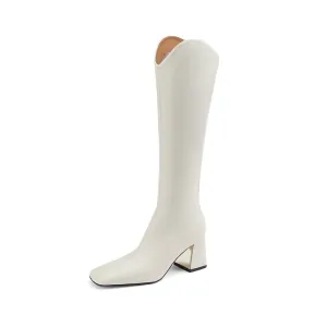 Hayes Heeled Beige Knee High Boots